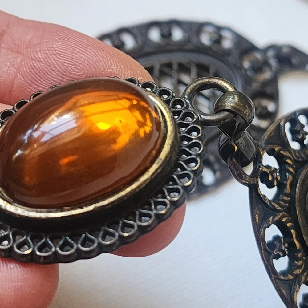 Amber Belt Vintage Jewelry Bronze Medallion Antique Gold Heavy Chain